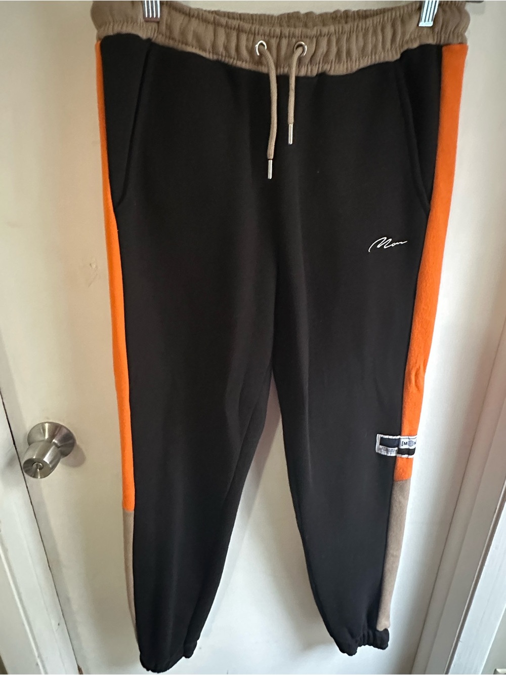 BoohooMAN Mens Jogger Sweatpants M 32 Black Orange Colorblock Drawstring